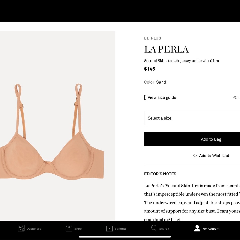 32D LA PERLA Second Skin Stretch-Jersey Underwired Bra